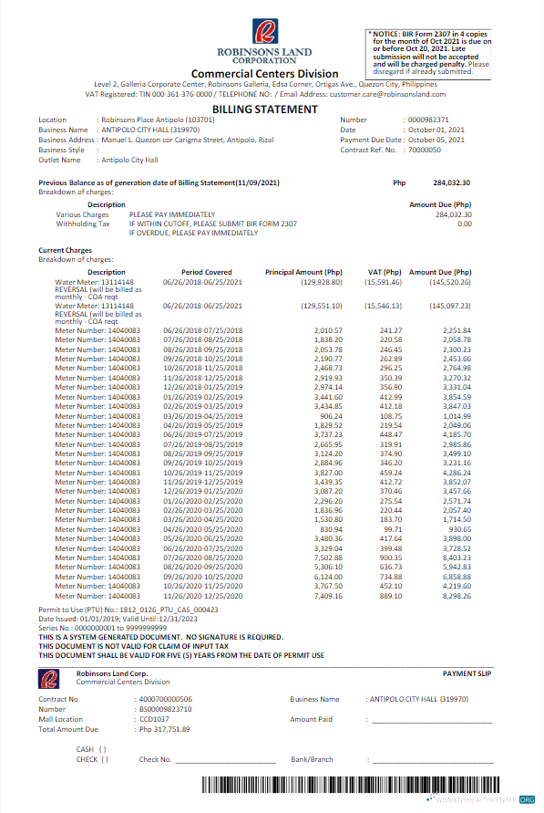 download download PHILIPPINES ROBINSON LAND CORPORATION utility bill Word and PDF template PDF template PDF template